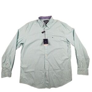 Crown & Ivy Men's L NWT‎ Turquoise Micro-Gingham LS Dress Shirt SEE DESCRIPTION